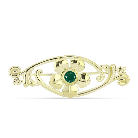 Broche de Plata Bañada en Oro con Ágata Verde