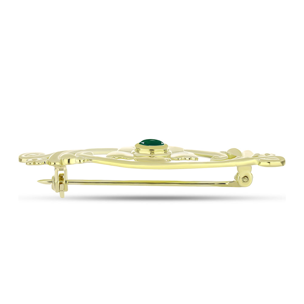 Broche de Plata Bañada en Oro con Ágata Verde 4 