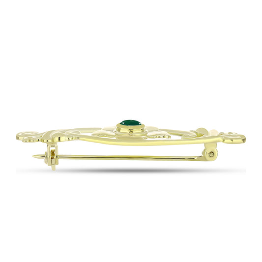 Broche de Plata Bañada en Oro con Ágata Verde