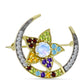Broche de Plata Bañada en Oro con Piedra Lunar Arco Iris y Amatista de Marruecos