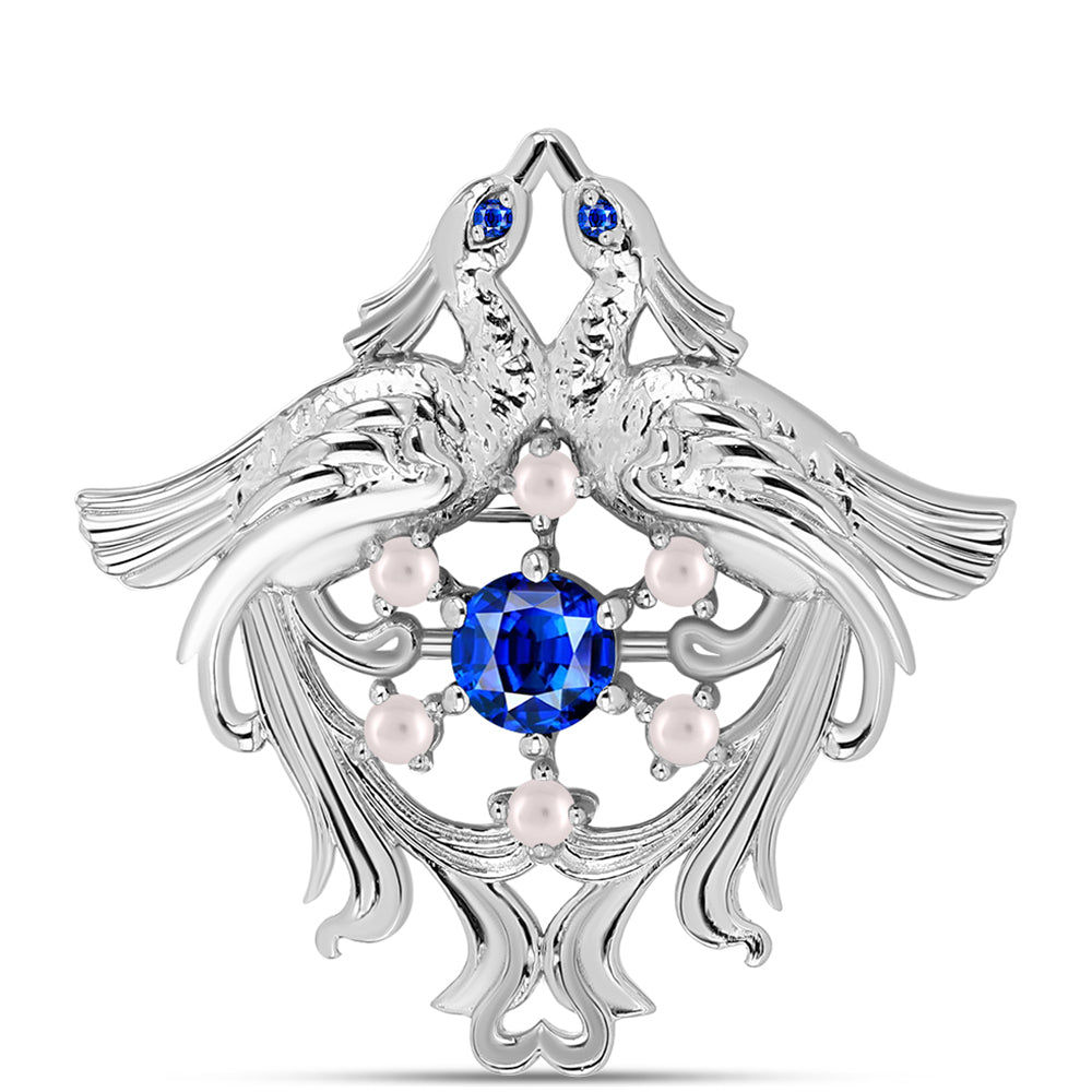 Broche de Plata con Zafiro Azul Australiano y Perla de Agua Dulce 3 