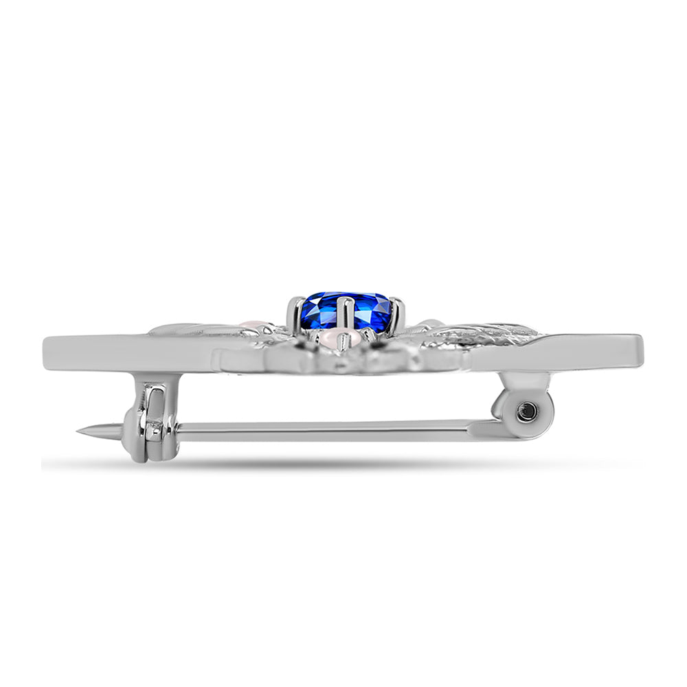 Broche de Plata con Zafiro Azul Australiano y Perla de Agua Dulce