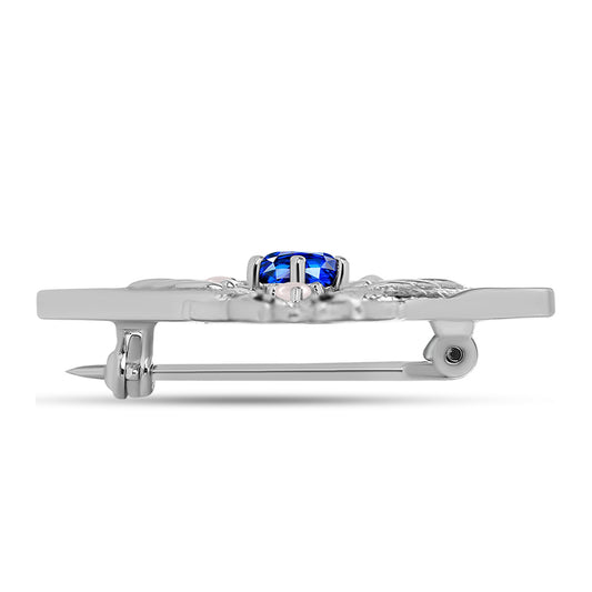 Broche de Plata con Zafiro Azul Australiano y Perla de Agua Dulce