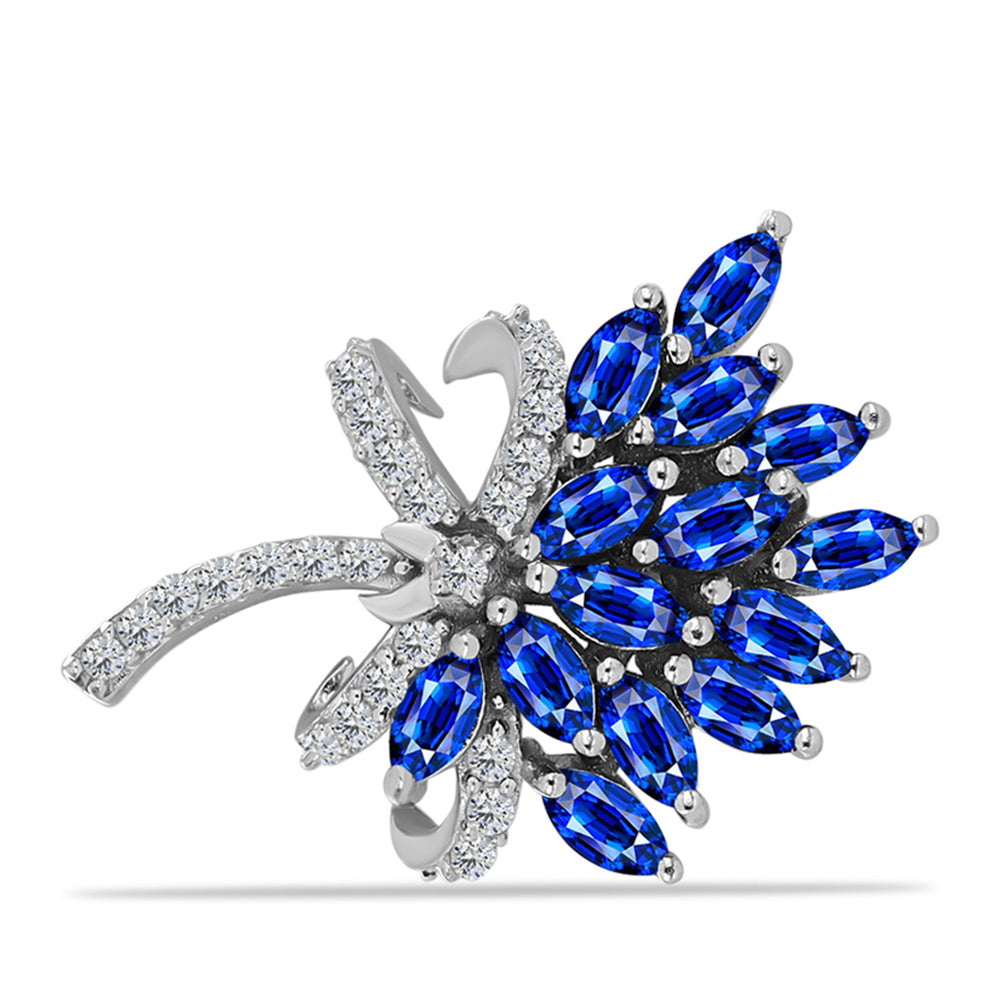 Broche de Plata con Zafiro Azul Australiano y Topacio Blanco 1 