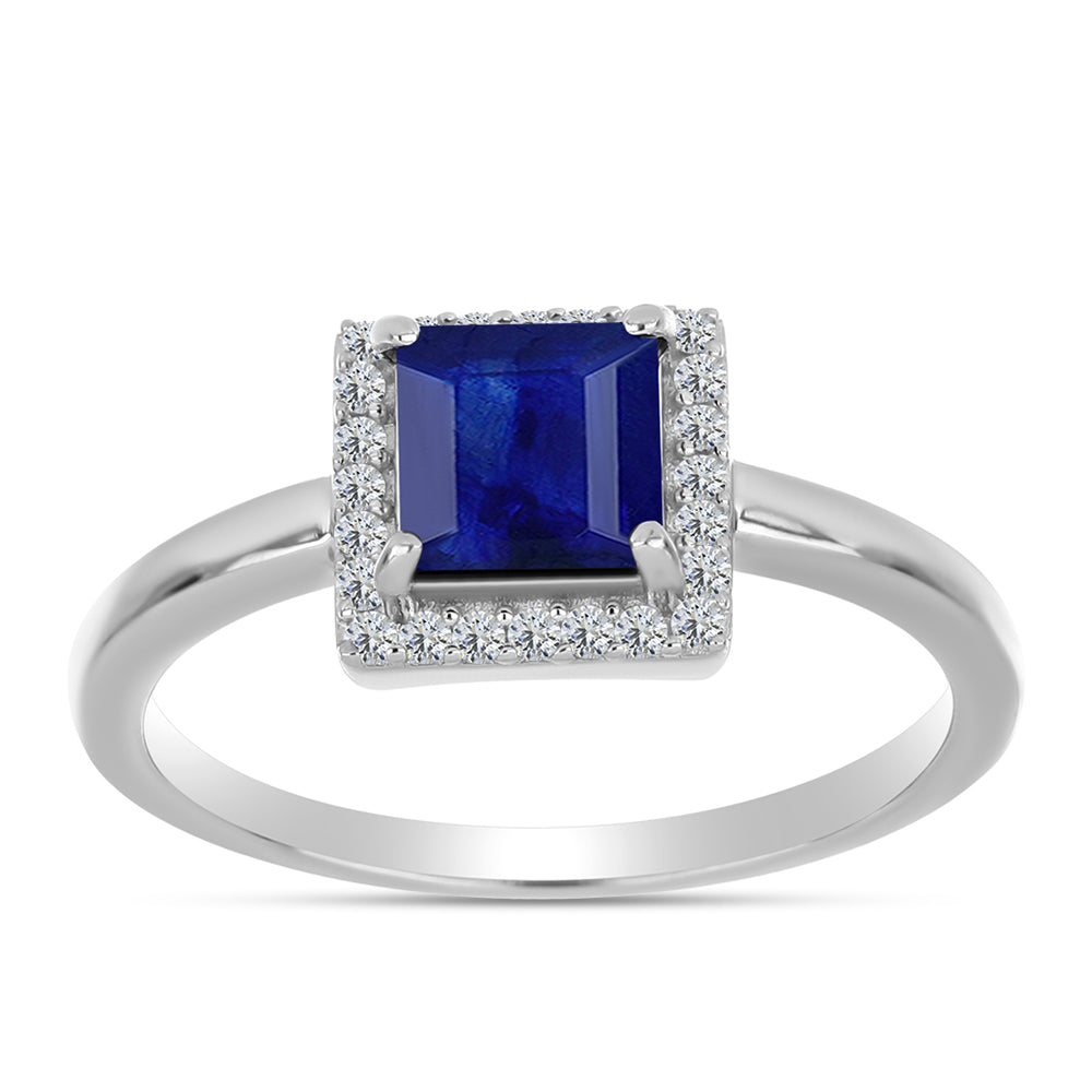 Anillo de Plata con Zafiro Azul Australiano y Topacio Blanco 3 