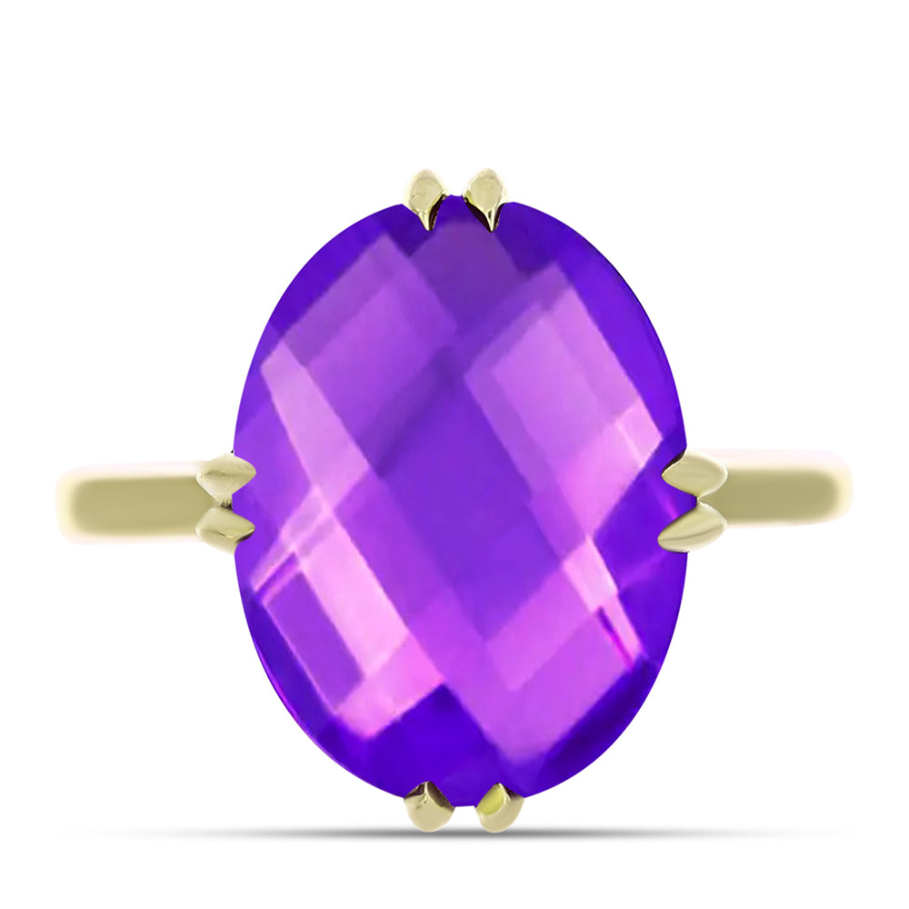 Anillo de Plata Bañada en Oro con Ágata Púrpura 1 