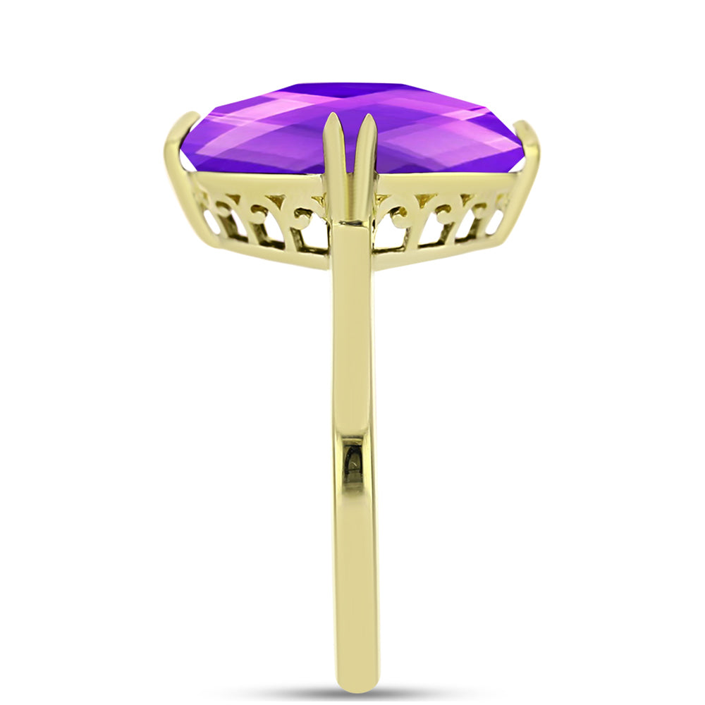 Anillo de Plata Bañada en Oro con Ágata Púrpura