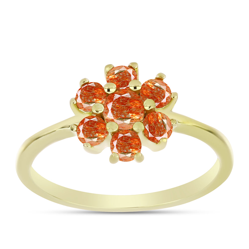 Anillo de Plata Bañada en Oro con Piedra Solar de Oregon