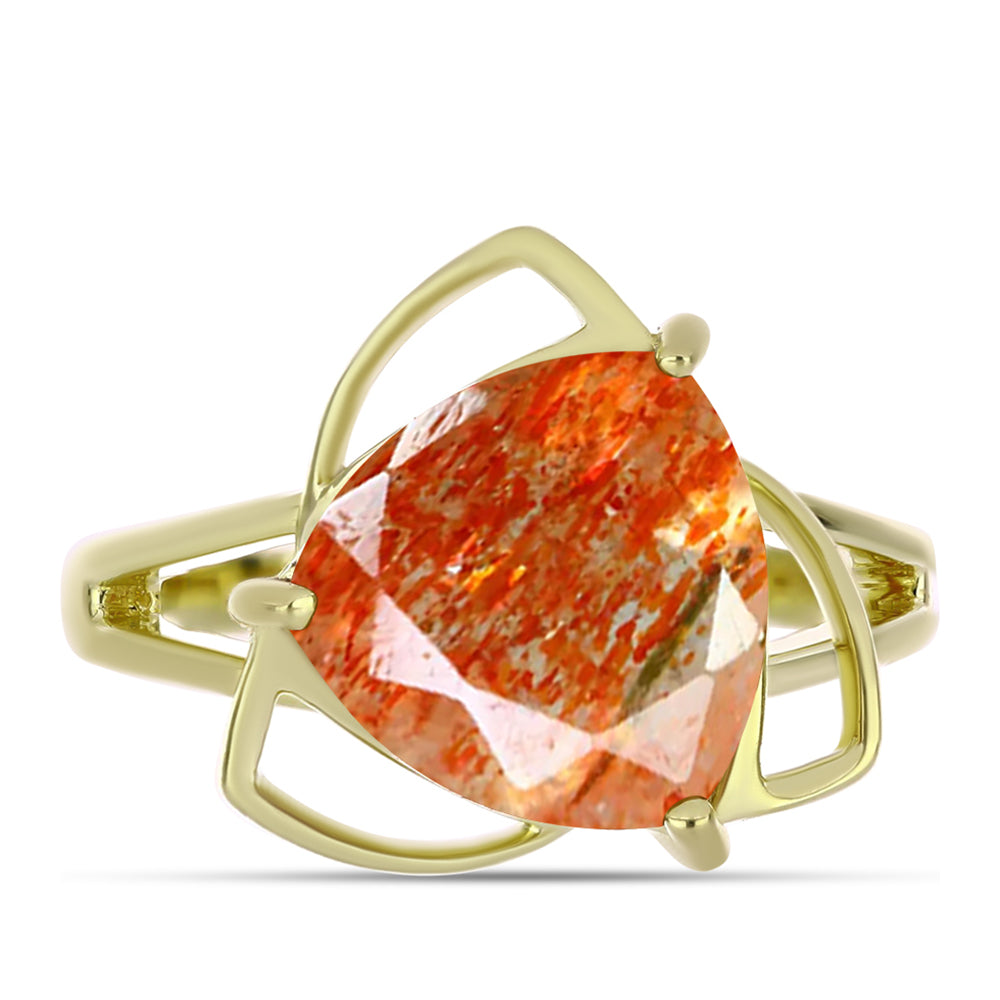 Anillo de Plata Bañada en Oro con Piedra Solar de Oregon 1 
