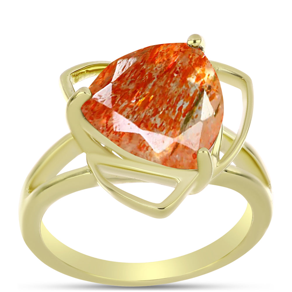 Anillo de Plata Bañada en Oro con Piedra Solar de Oregon