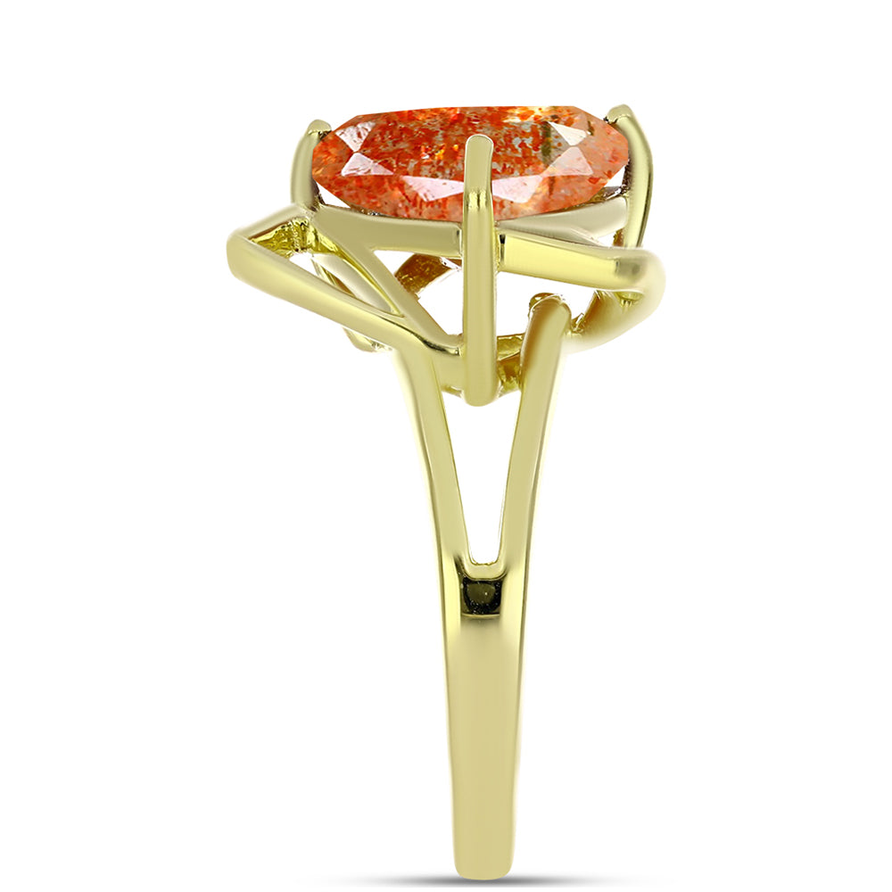 Anillo de Plata Bañada en Oro con Piedra Solar de Oregon 4 