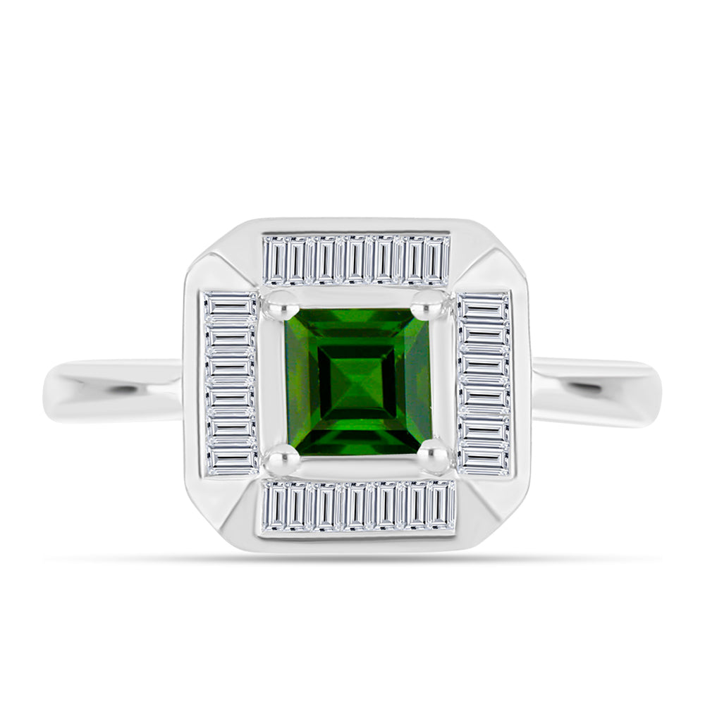 Anillo de Plata con Diópsido de Cromo y Zircón Blanco 1 