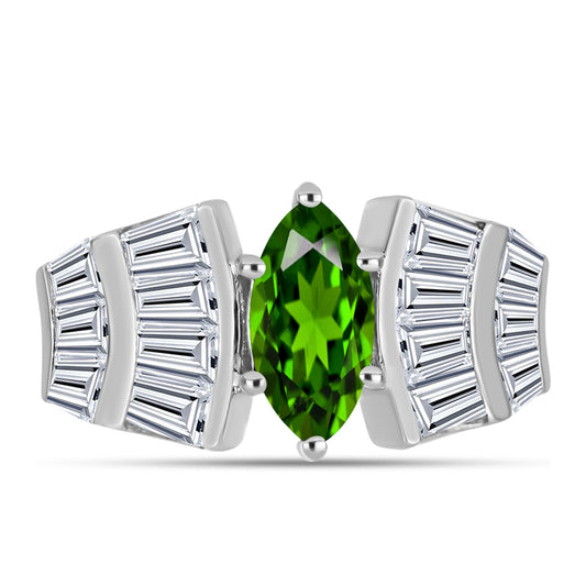 Anillo de Plata con Diópsido de Cromo y Topacio Blanco
