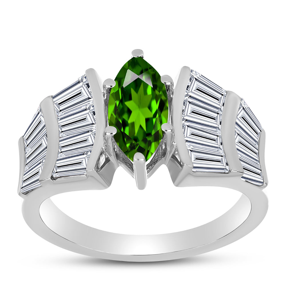 Anillo de Plata con Diópsido de Cromo y Topacio Blanco