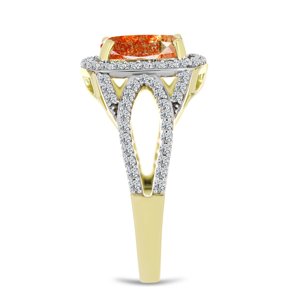 Anillo de Plata Bañada en Oro con Piedra Solar de Oregon y Topacio Blanco 4 