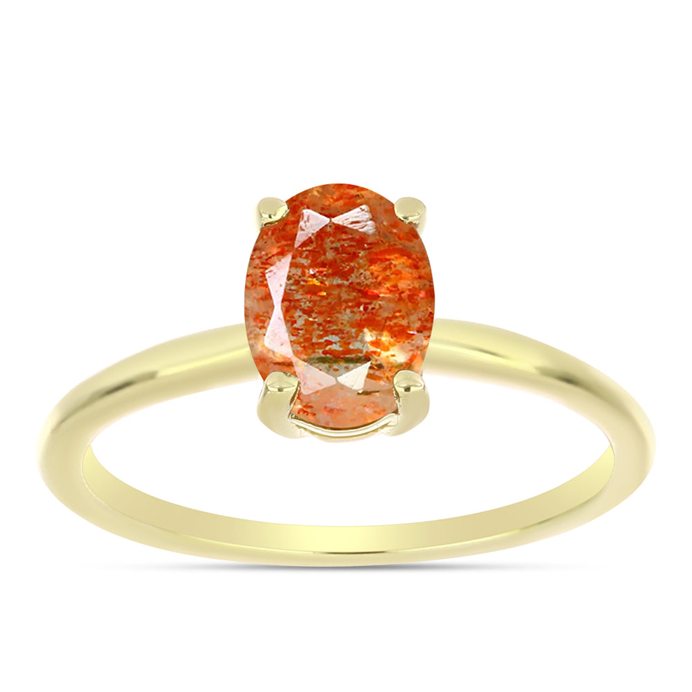 Anillo de Plata Bañada en Oro con Piedra Solar de Oregon