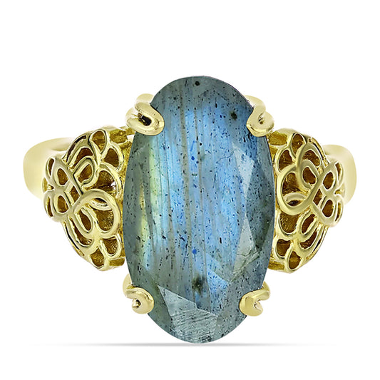 Anillo de Plata Bañada en Oro con Labradorita