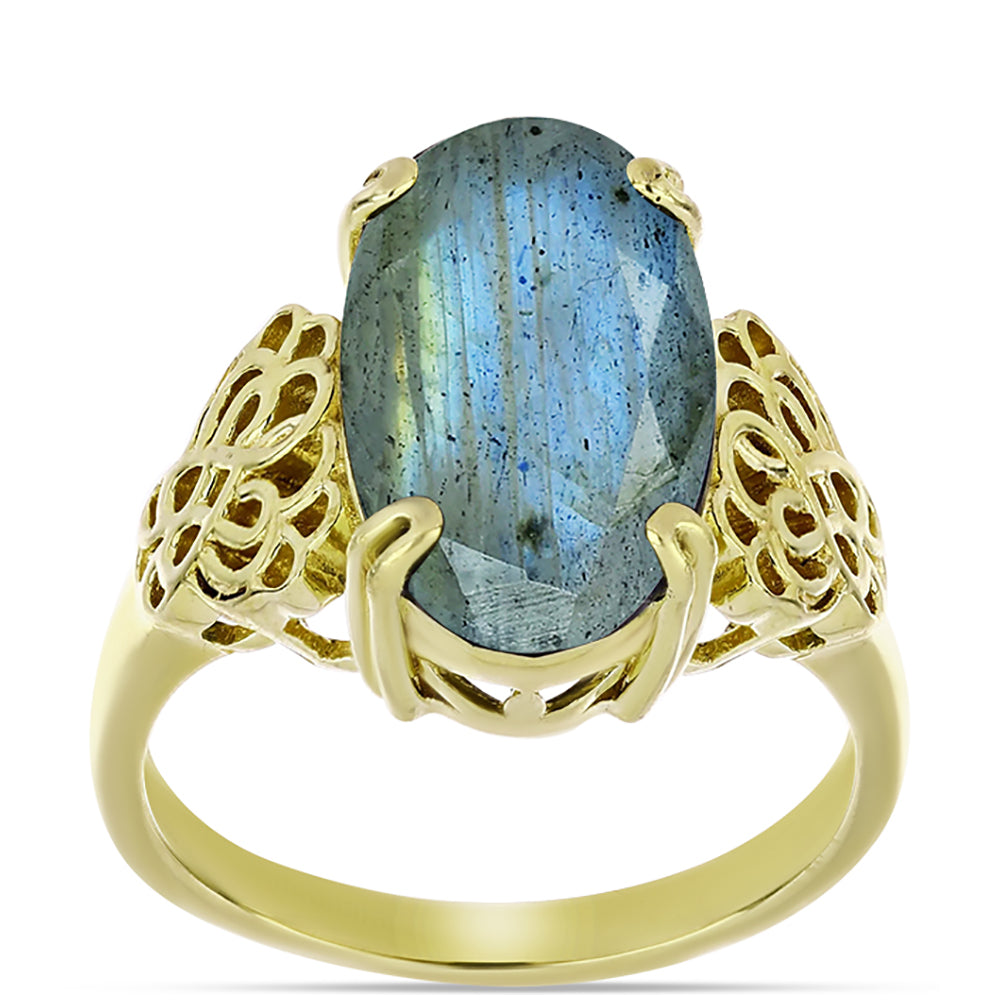 Anillo de Plata Bañada en Oro con Labradorita 3 