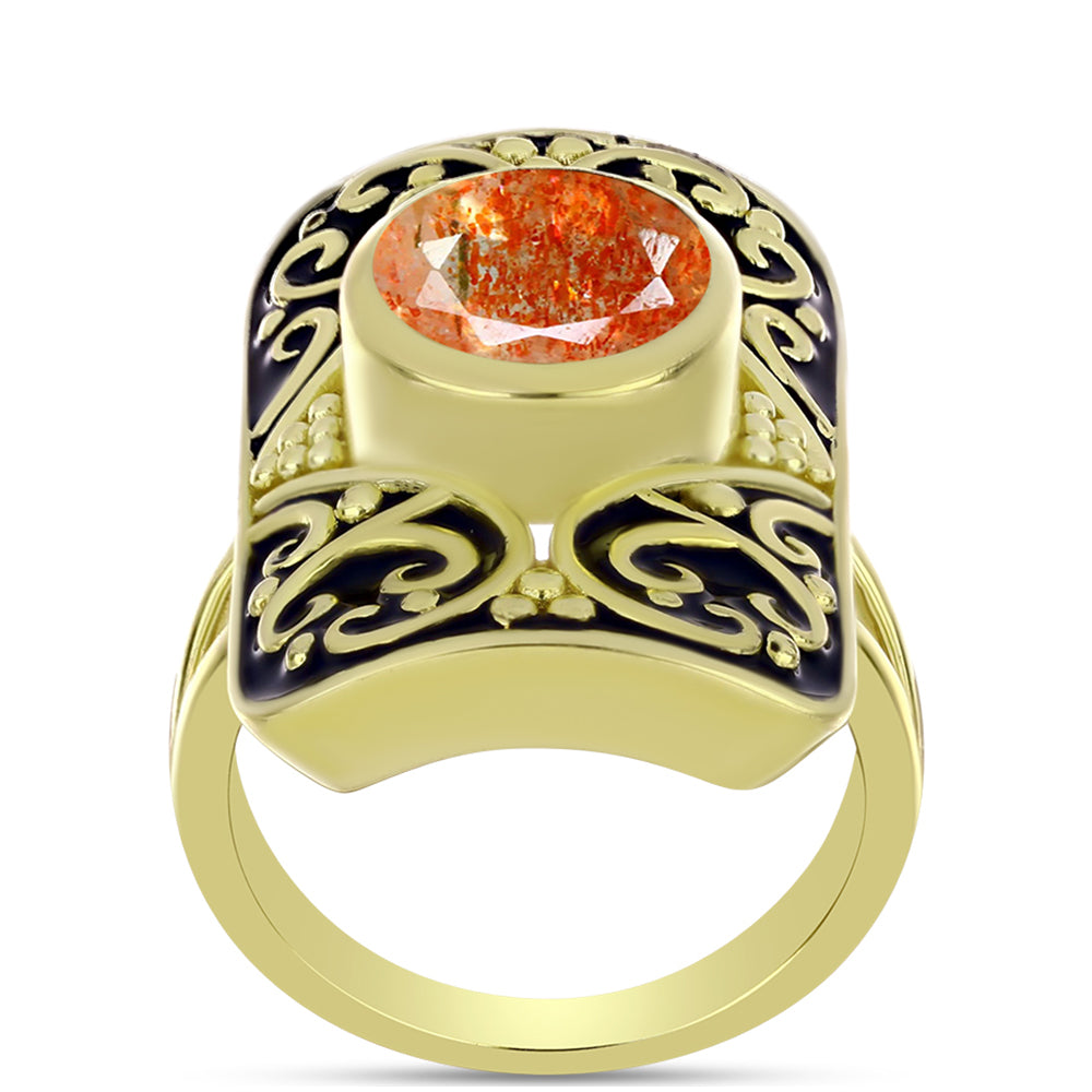 Anillo de Plata Bañada en Oro con Piedra Solar de Oregon