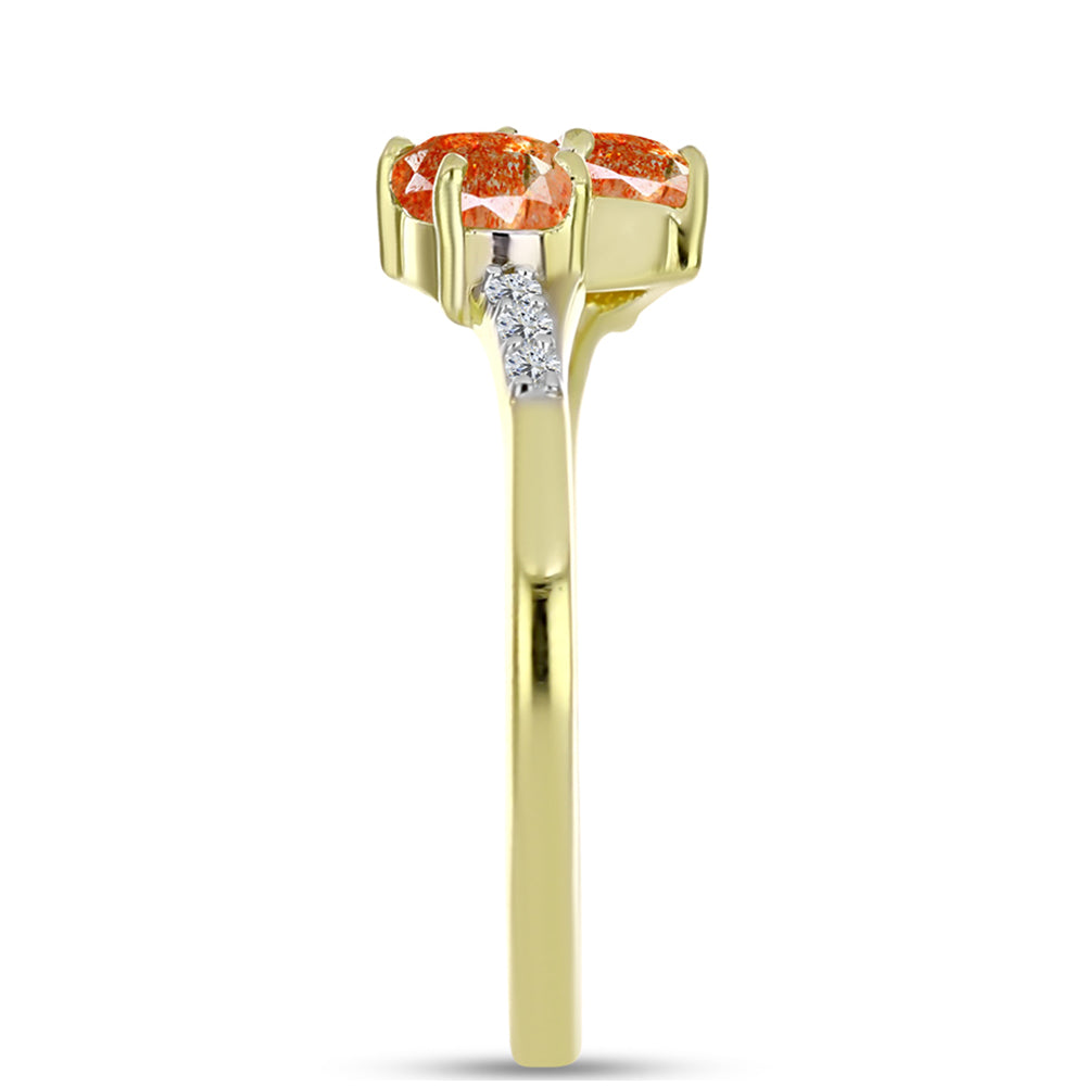 Anillo de Plata Bañada en Oro con Piedra Solar de Oregon y Topacio Blanco