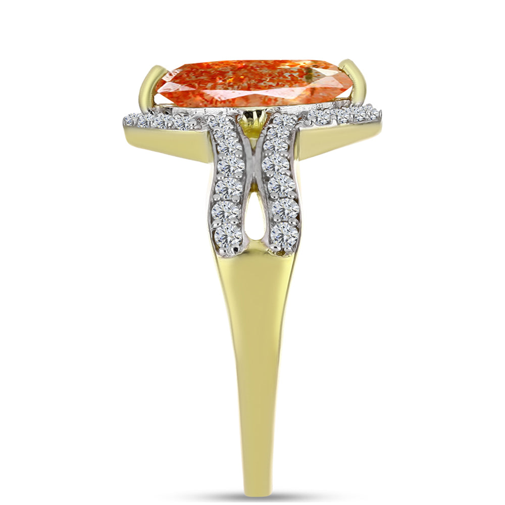 Anillo de Plata Bañada en Oro con Piedra Solar de Oregon y Topacio Blanco 4 