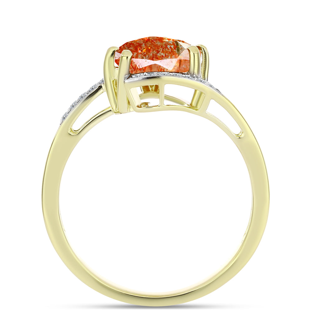Anillo de Plata Bañada en Oro con Piedra Solar de Oregon y Topacio Blanco 2 