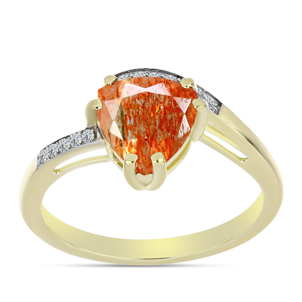 Anillo de Plata Bañada en Oro con Piedra Solar de Oregon y Topacio Blanco