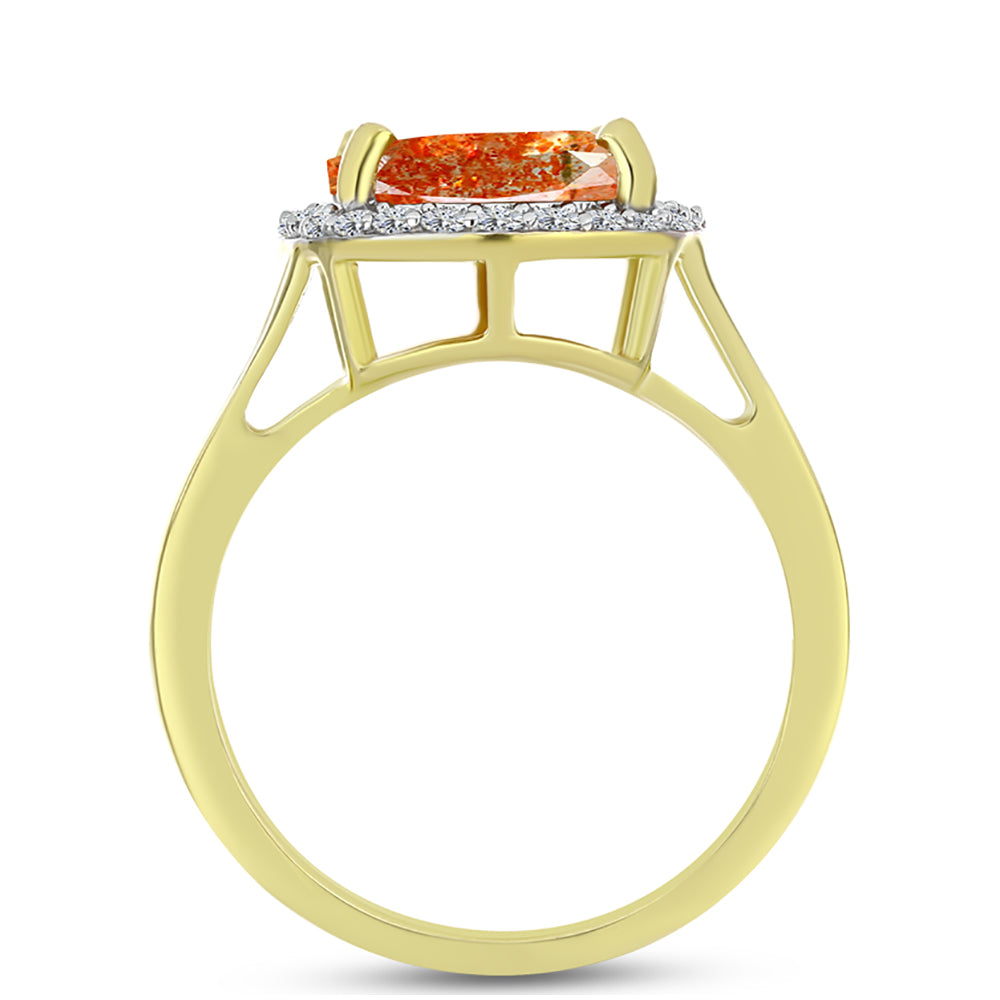 Anillo de Plata Bañada en Oro con Piedra Solar de Oregon y Topacio Blanco 6 