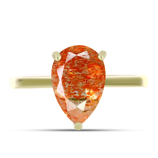 Anillo de Plata Bañada en Oro con Piedra Solar de Oregon