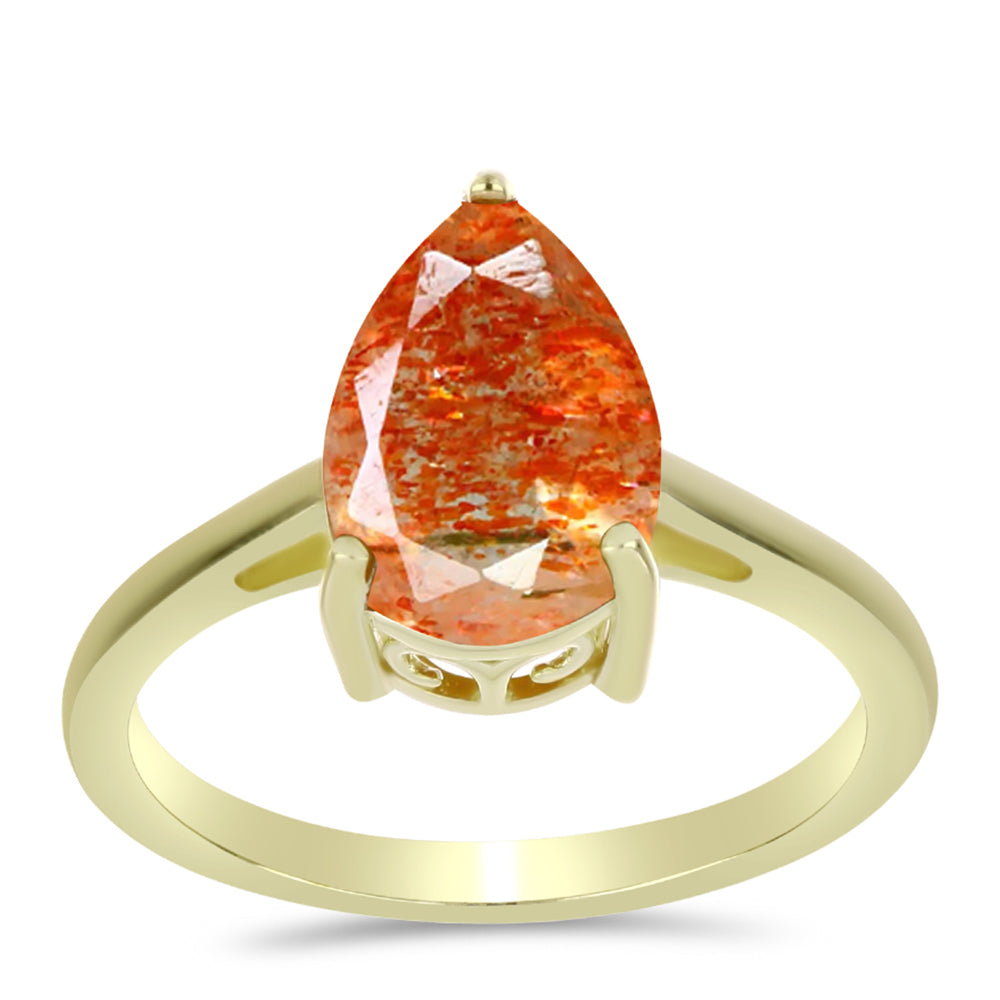 Anillo de Plata Bañada en Oro con Piedra Solar de Oregon