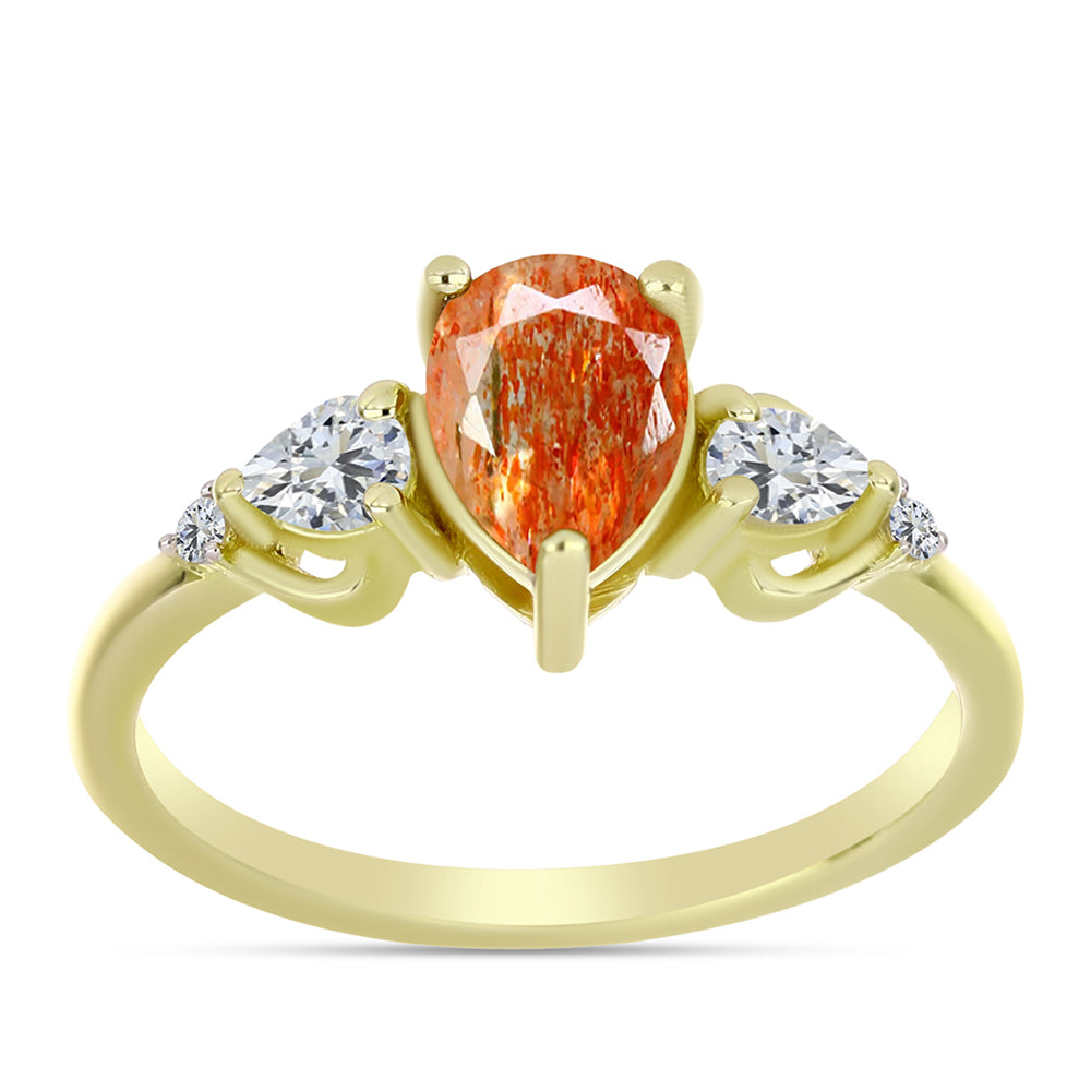 Anillo de Plata Bañada en Oro con Piedra Solar de Oregon y Topacio Blanco