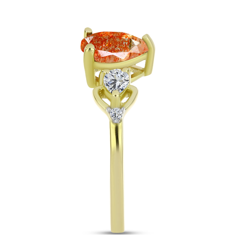 Anillo de Plata Bañada en Oro con Piedra Solar de Oregon y Topacio Blanco 4 