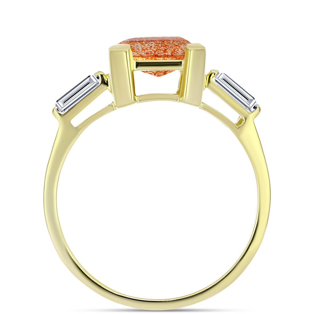 Anillo de Plata Bañada en Oro con Piedra Solar de Oregon y Topacio Blanco 2 