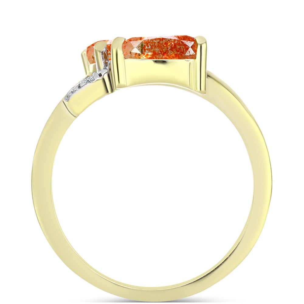 Anillo de Plata Bañada en Oro con Piedra Solar de Oregon y Topacio Blanco 2 