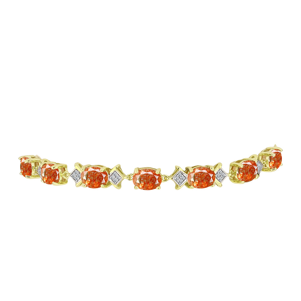 Pulsera de Plata Bañada en Oro con Piedra Solar de Oregon y Topacio Blanco 2 