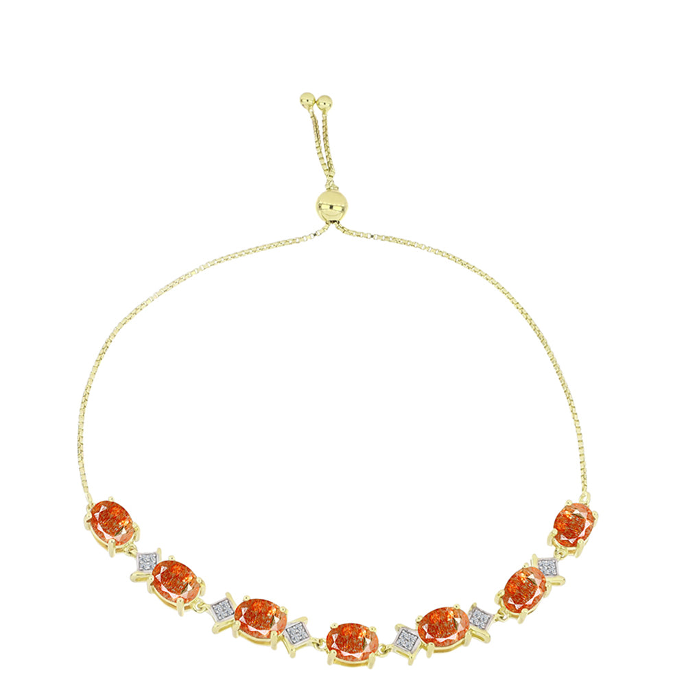 Pulsera de Plata Bañada en Oro con Piedra Solar de Oregon y Topacio Blanco