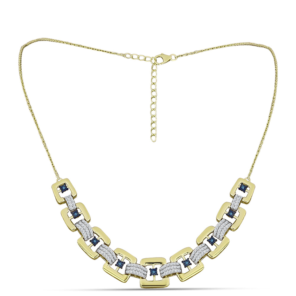 Collar de Plata Bañada en Oro con Diamante Azul y Topacio Blanco 2 