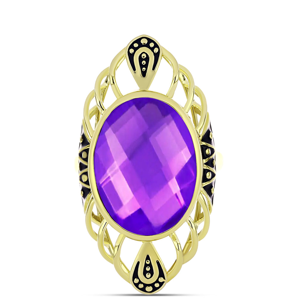 Anillo de Plata Bañada en Oro con Ágata Púrpura 1 