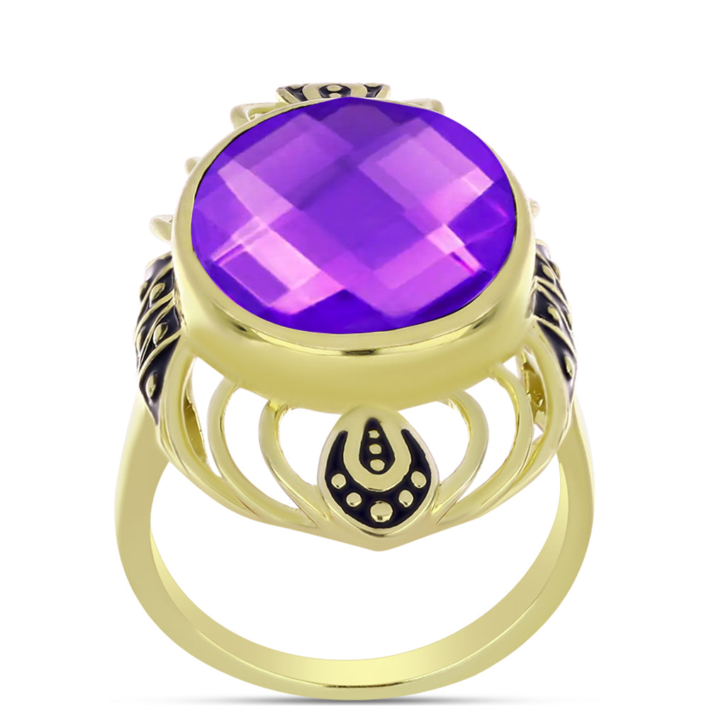 Anillo de Plata Bañada en Oro con Ágata Púrpura