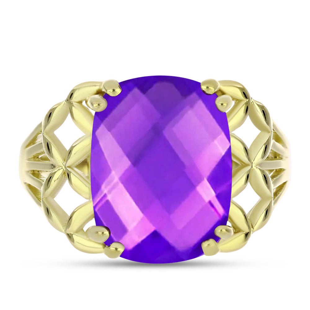 Anillo de Plata Bañada en Oro con Ágata Púrpura