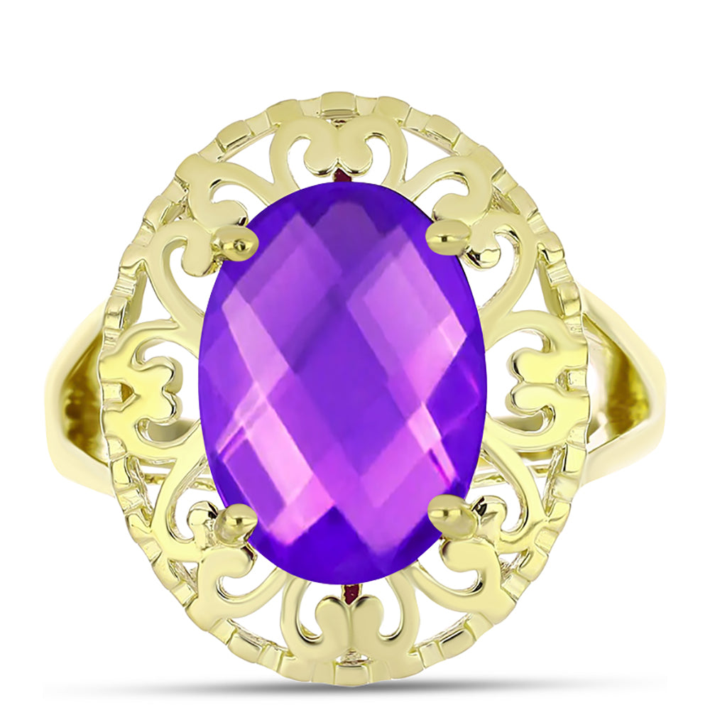 Anillo de Plata Bañada en Oro con Ágata Púrpura 1 