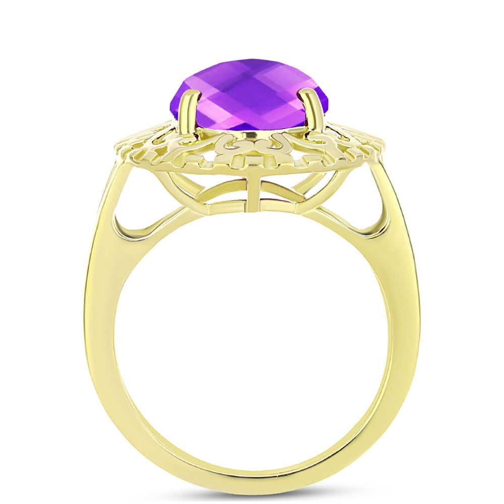 Anillo de Plata Bañada en Oro con Ágata Púrpura