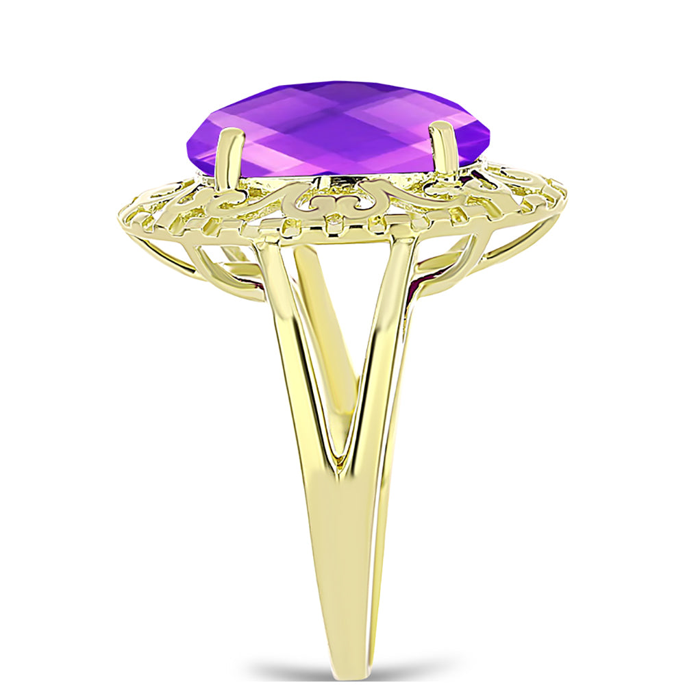 Anillo de Plata Bañada en Oro con Ágata Púrpura 4 