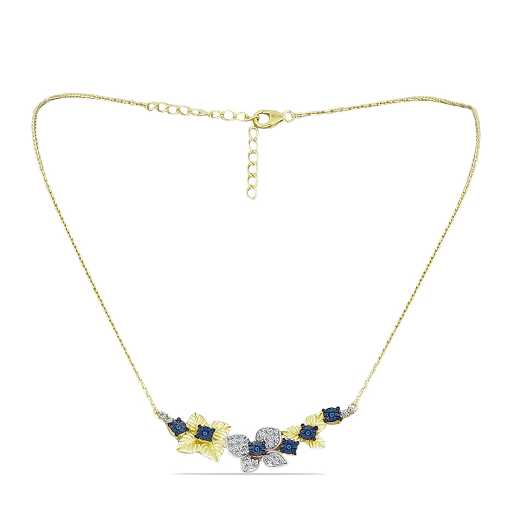 Collar de Plata Bañada en Oro con Diamante Azul y Topacio Blanco 2 