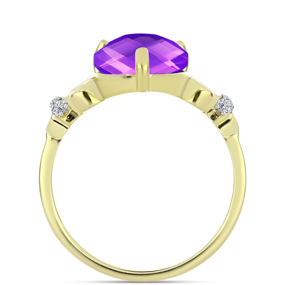 Anillo de Plata Bañada en Oro con Ágata Púrpura y Topacio Blanco