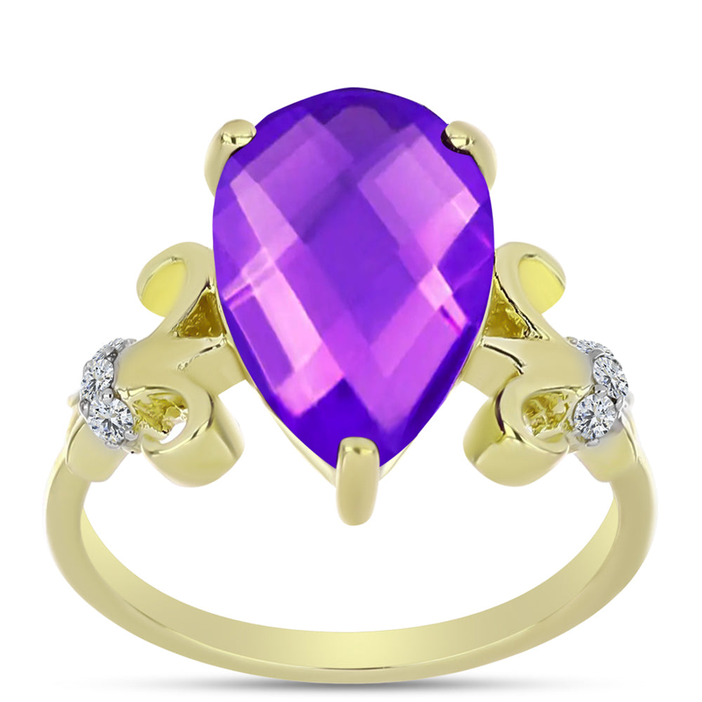Anillo de Plata Bañada en Oro con Ágata Púrpura y Topacio Blanco