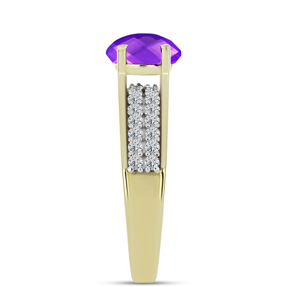 Anillo de Plata Bañada en Oro con Ágata Púrpura y Topacio Blanco 4 