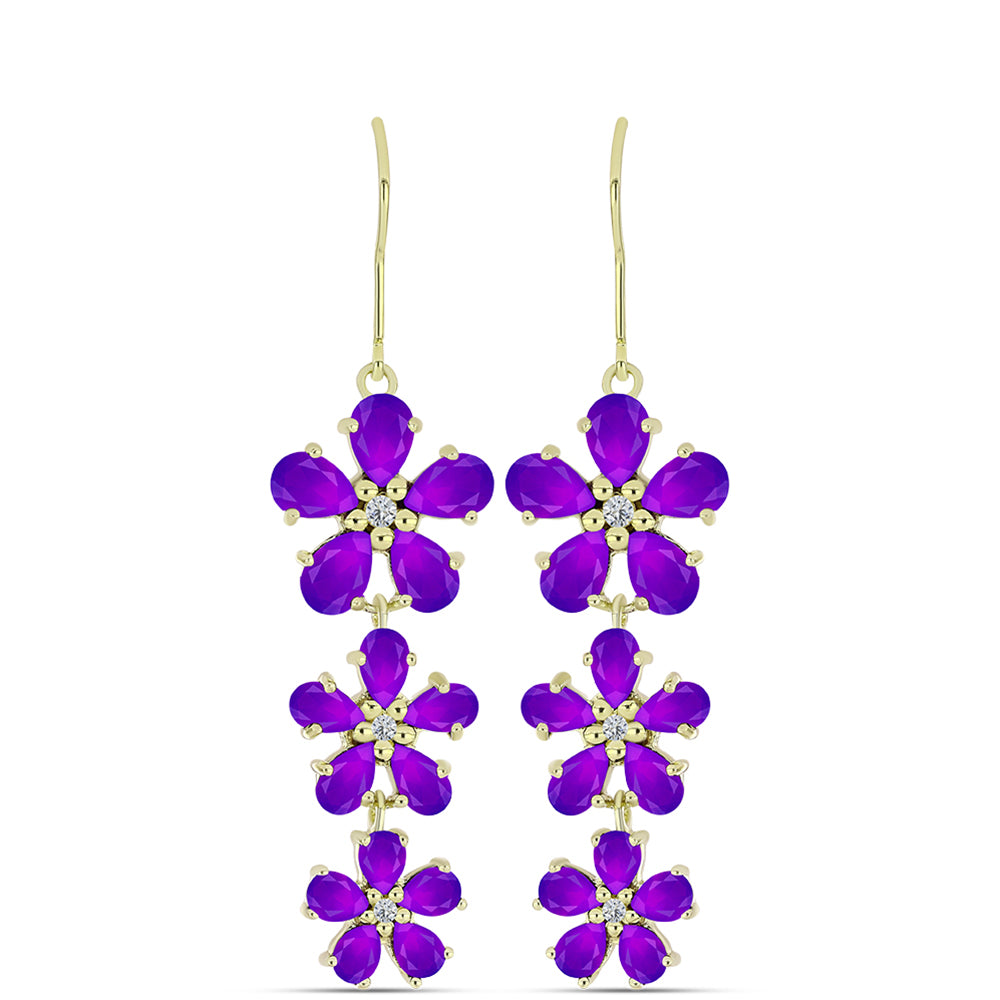 Pendientes de Plata Bañada en Oro con Ágata Púrpura y Topacio Blanco 1 