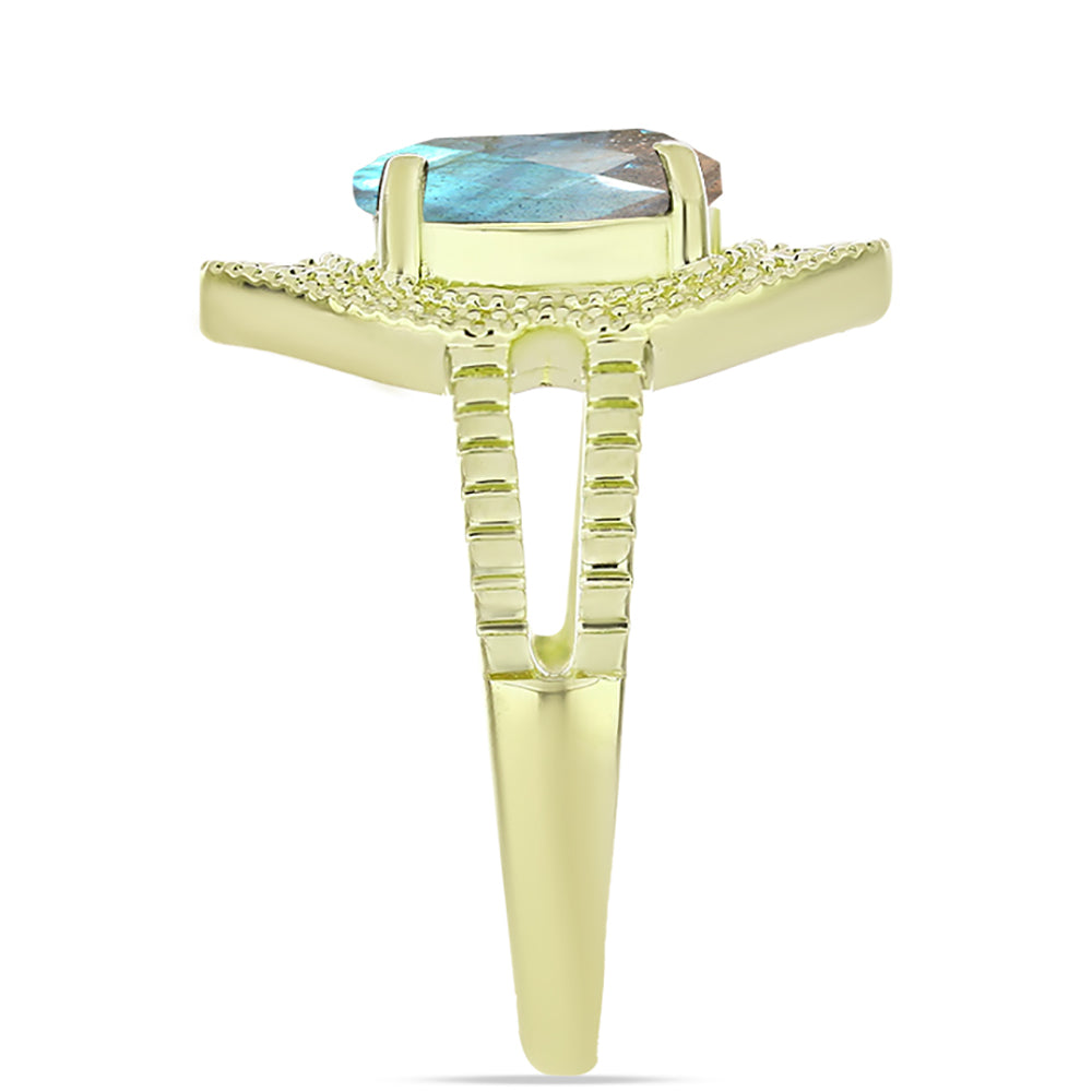 Anillo de Plata Bañada en Oro con Labradorita 4 