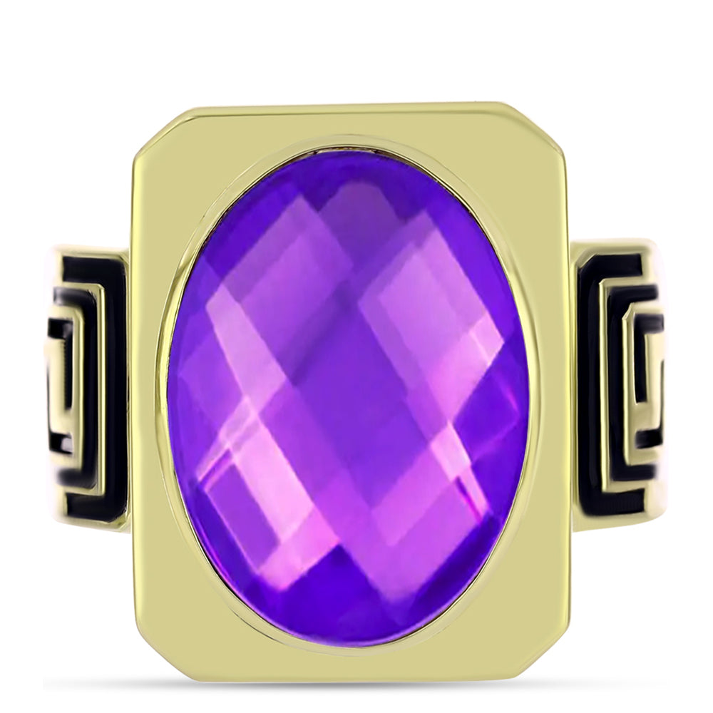 Anillo de Plata Bañada en Oro con Ágata Púrpura 1 